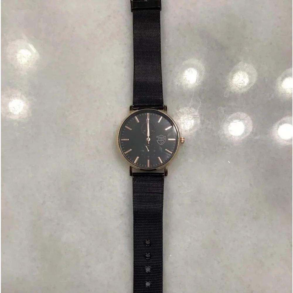 New Stainless Steel Analog Quartz Black Rose Gold Business Casual Mens Watch